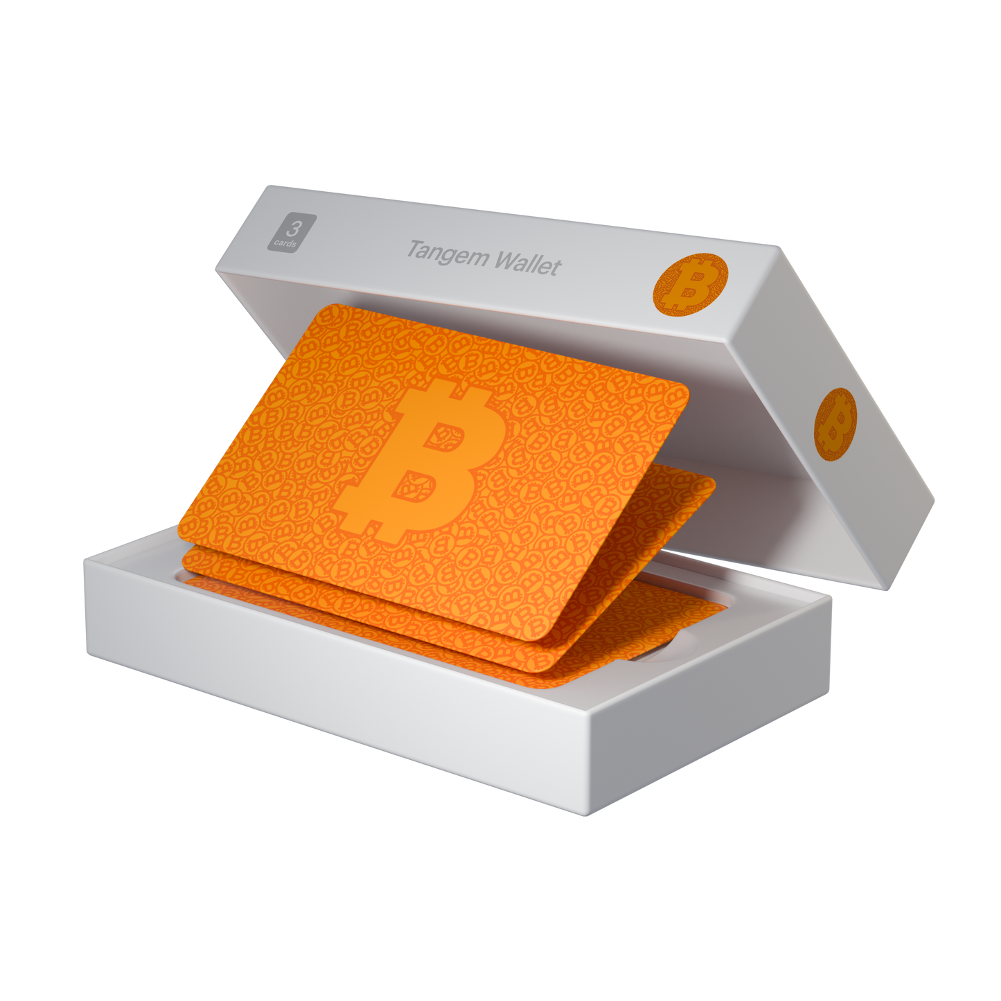 Tangem Wallet Bitcoin kaart close-up met oranje Bitcoin-logo