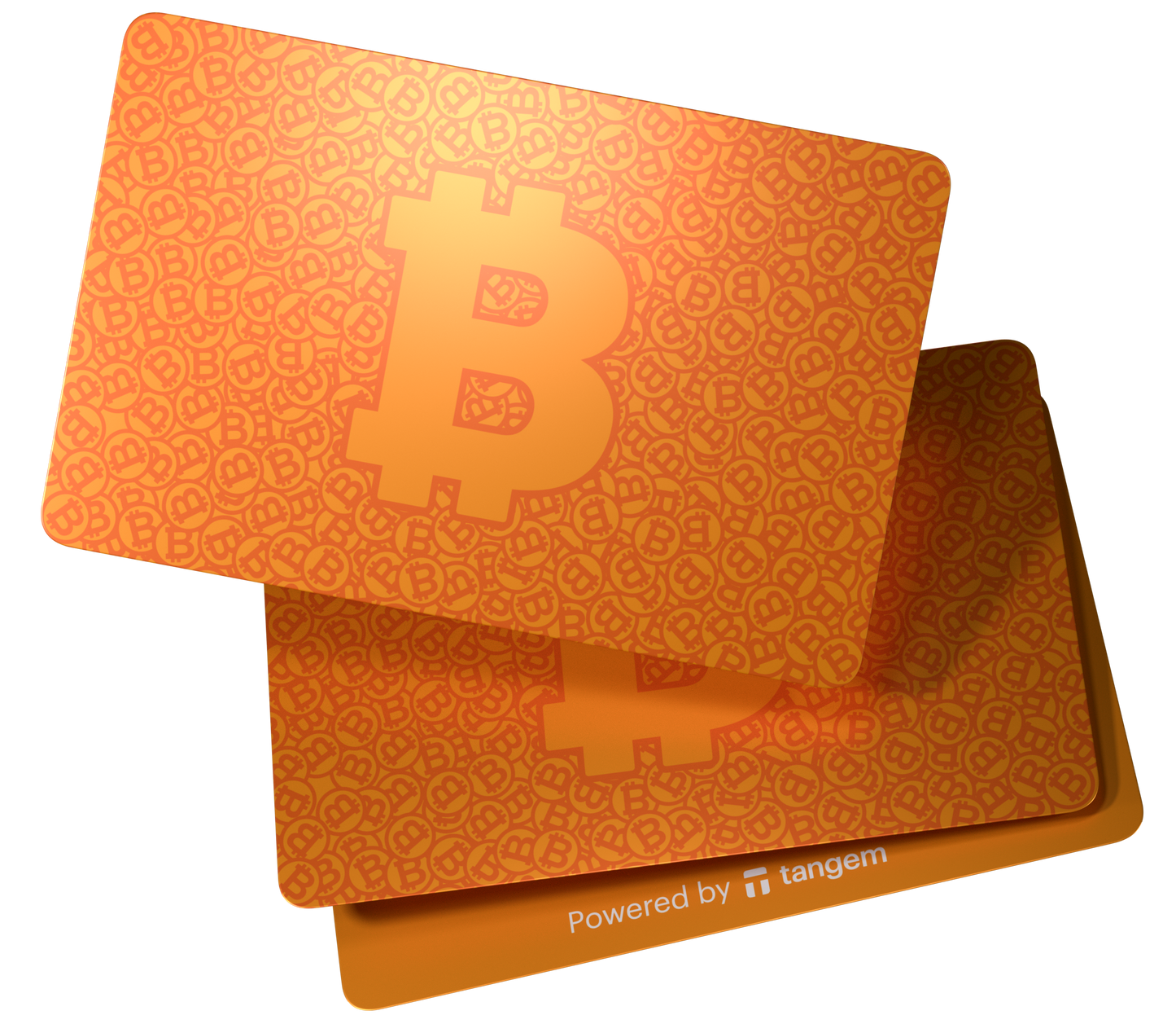 Tangem Bitcoin kaarten – hoofdkaart en 2 back-ups naast elkaar