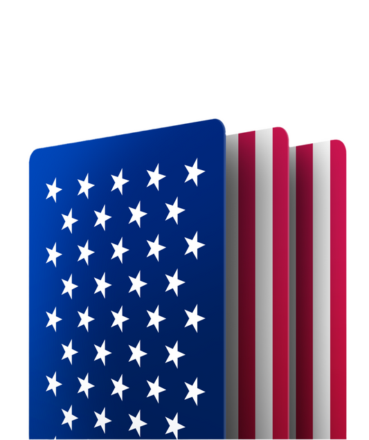 Tangem Wallet Hold Your Freedom – drie kaarten in rood, wit en blauw geïnspireerd op de Amerikaanse vlag